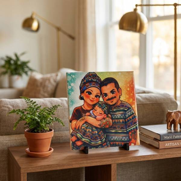 Azulejo personalizado com caricatura da família